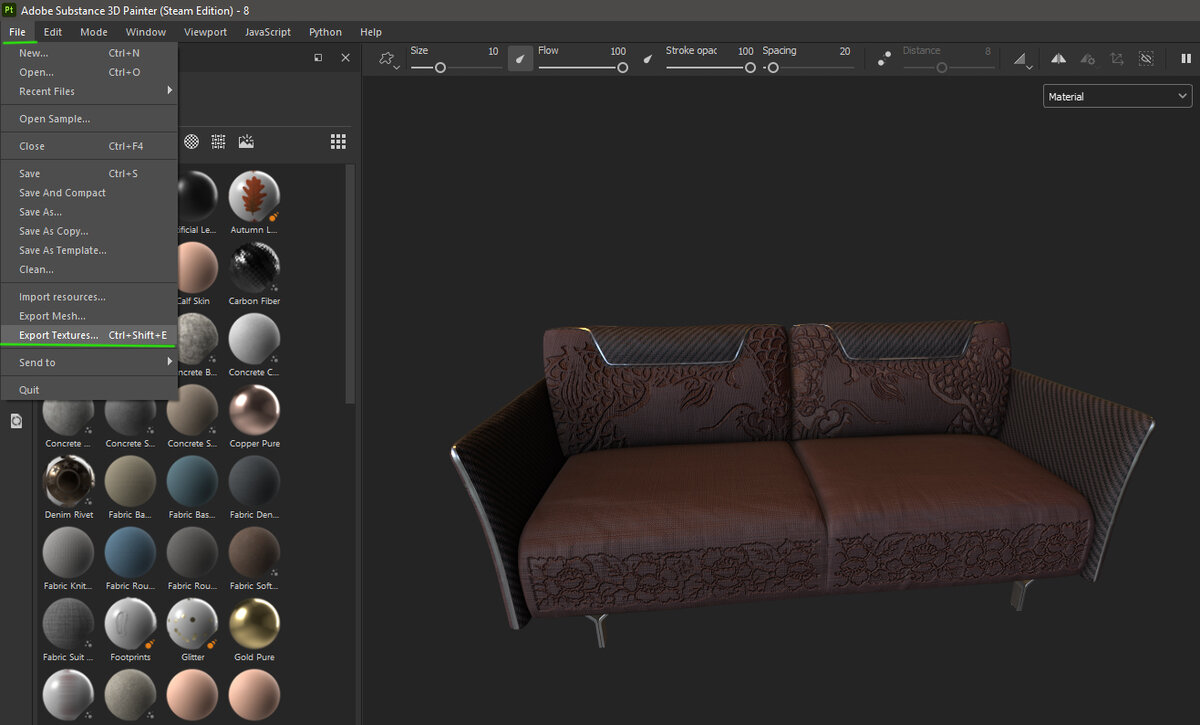 Как открыть окно экспорта текстур в Substance Painter 2021