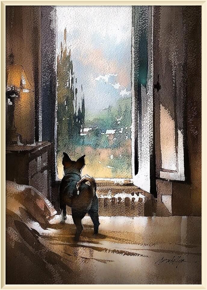     / Thomas W. Schaller / * 1967 / Little Dog Big World /     /  Watercolor   15x11 inches - 08 Oct. 2018