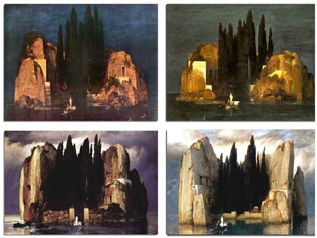 Четыре варианта "Острова мертвых". Взято из свободного доступа в сети "Интернет".