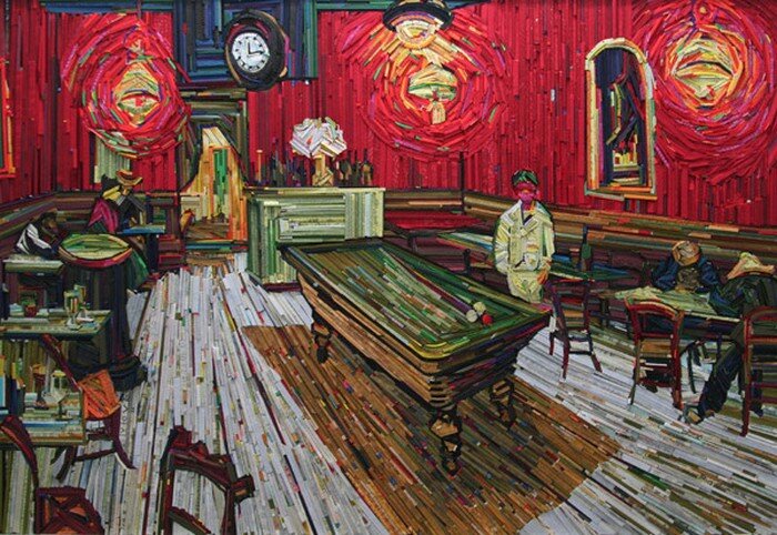 
В поисках вдохновения, художники, скульпторы и прочие люди искусства зачастую обращаются к творческому наследию знаменитых маэстро, впитывая в себя их музу, настроение, лирику. В результате мы говорим о сильном влиянии того или иного мастера на творчество современного автора, а иногда можем своими глазами увидеть, какого же именно мастера этот автор взял себе в учители. Речь идет об имитациях знаменитых шедевров, таких как Мона Лиза, которая пережила десятки пародий и воссозданий. А портфолио молодой корейской художницы Kyu-Hak Lee состоит именно из имитаций знаменитых картин, созданных из деревяшек и газетной бумаги.


