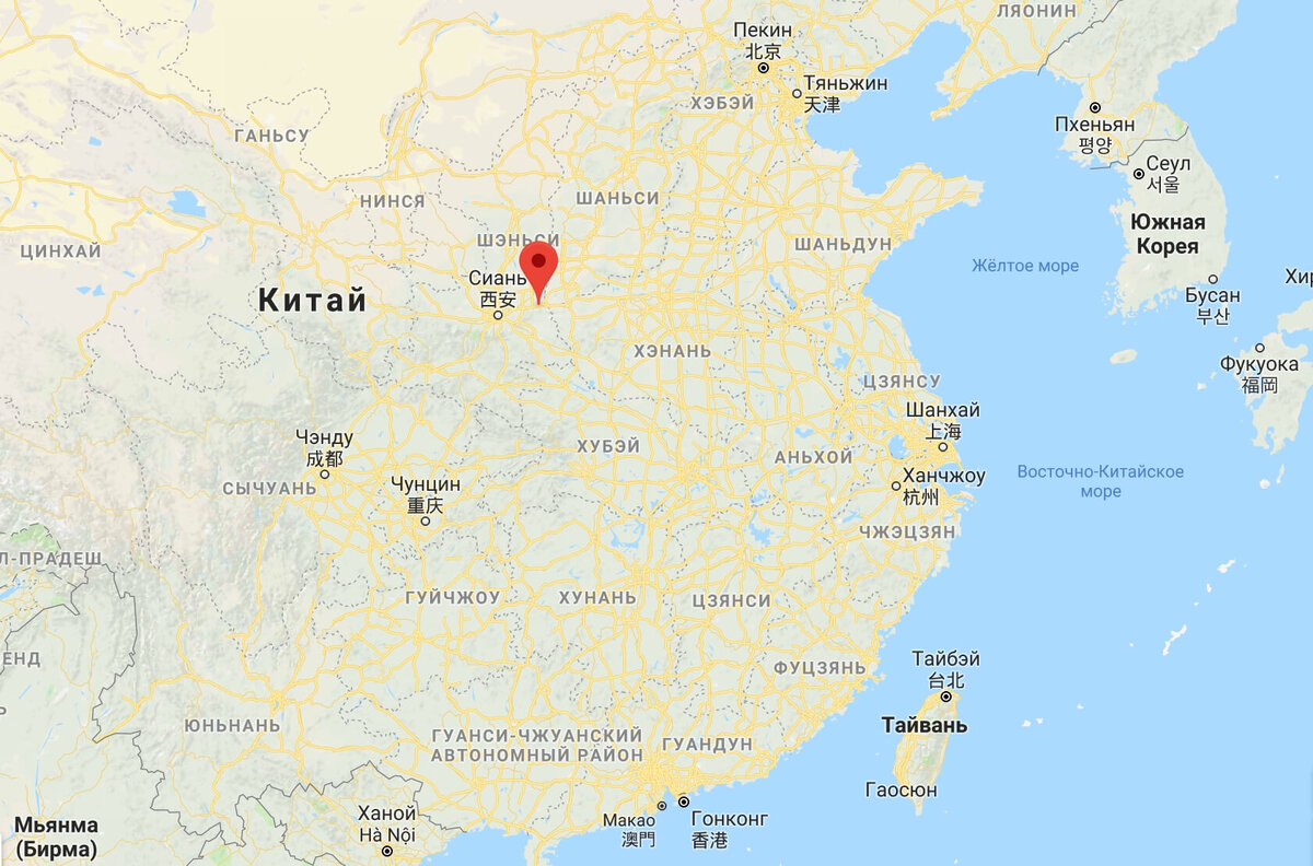 Гора Хуашан в Китае на карте