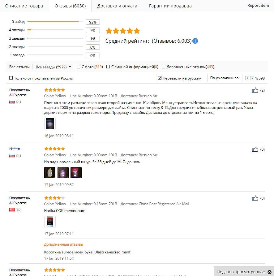 Скриншот отзывов / Aliexpress.com