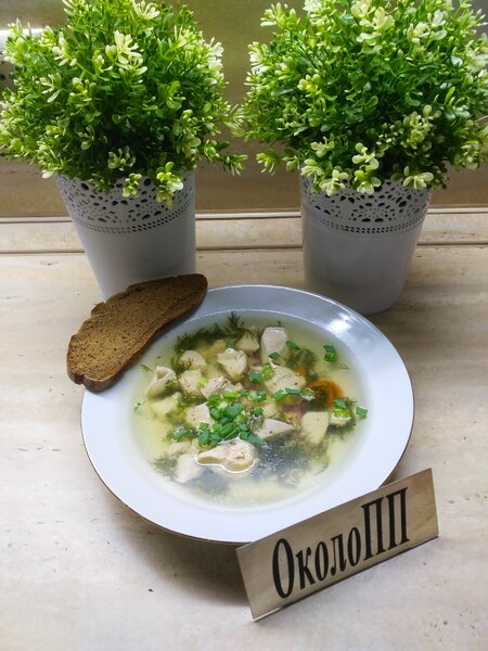 Фото ужина: куриный бульон и грудка