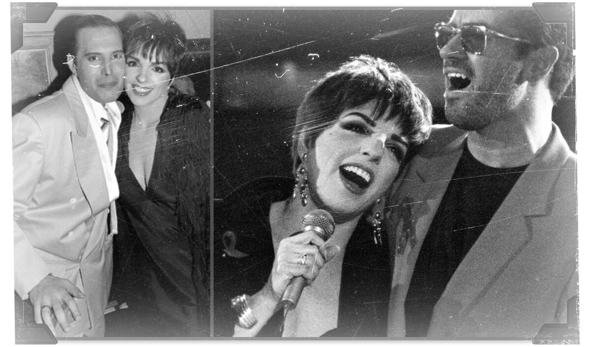 1 фото - Фредди Меркьюри и Лайза Миннелли, 1990 г. 2 фото - Лайза Миннелли и Джордж Майкла на Трибьют-концерте в честь Фредди, 1992 г.