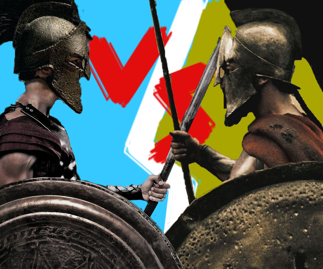 Настоящая спартанская армия в легкую победила бы соперника не умеющего держать строй и сражающегося в плащах на голый торс.