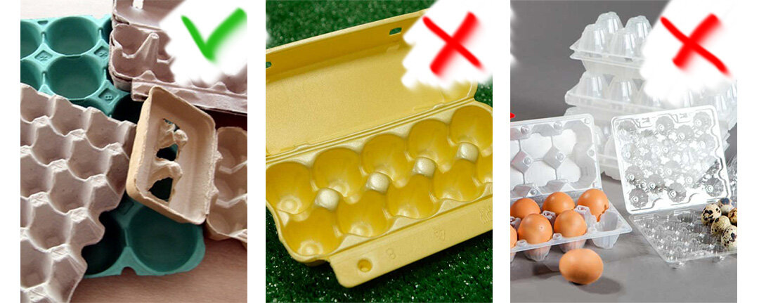 Слева направо: бумажная упаковка, вспененный полистирол и полистирол.