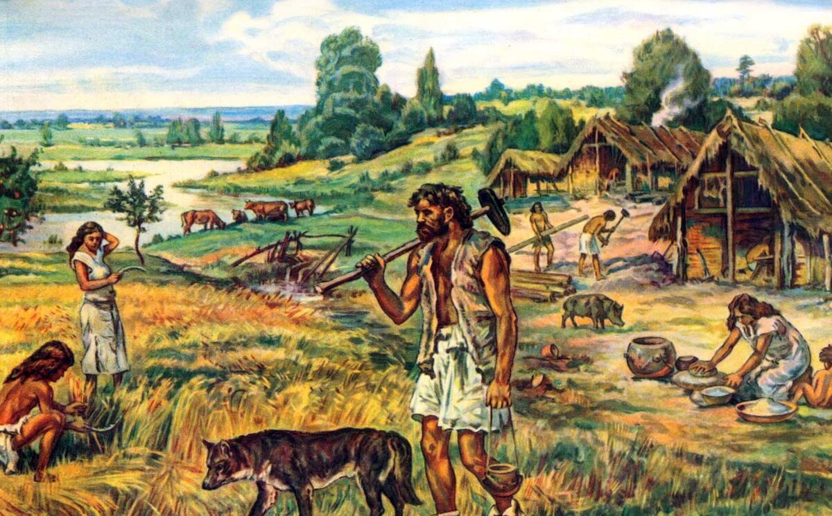 Поселение первых земледельцев. Современная реконструкция.