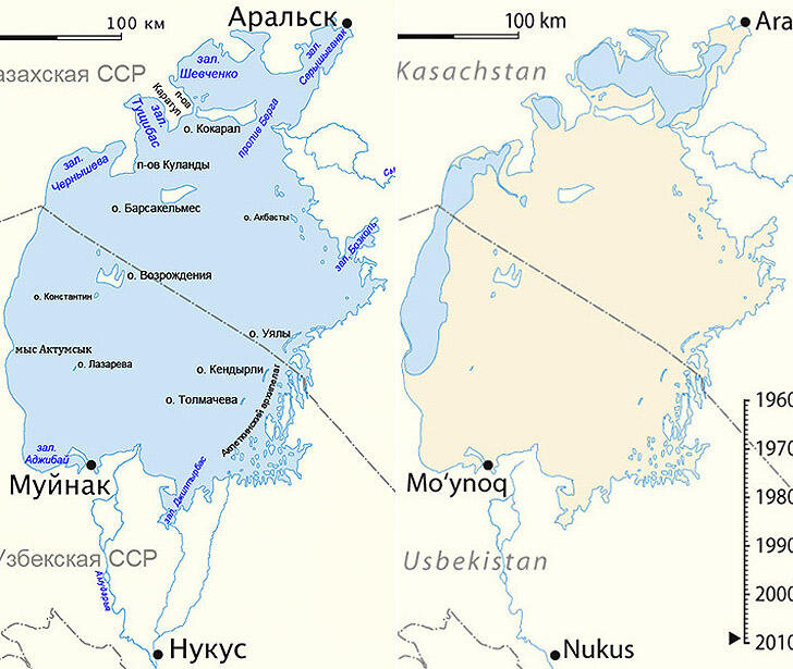 Карта аральского моря в настоящее время