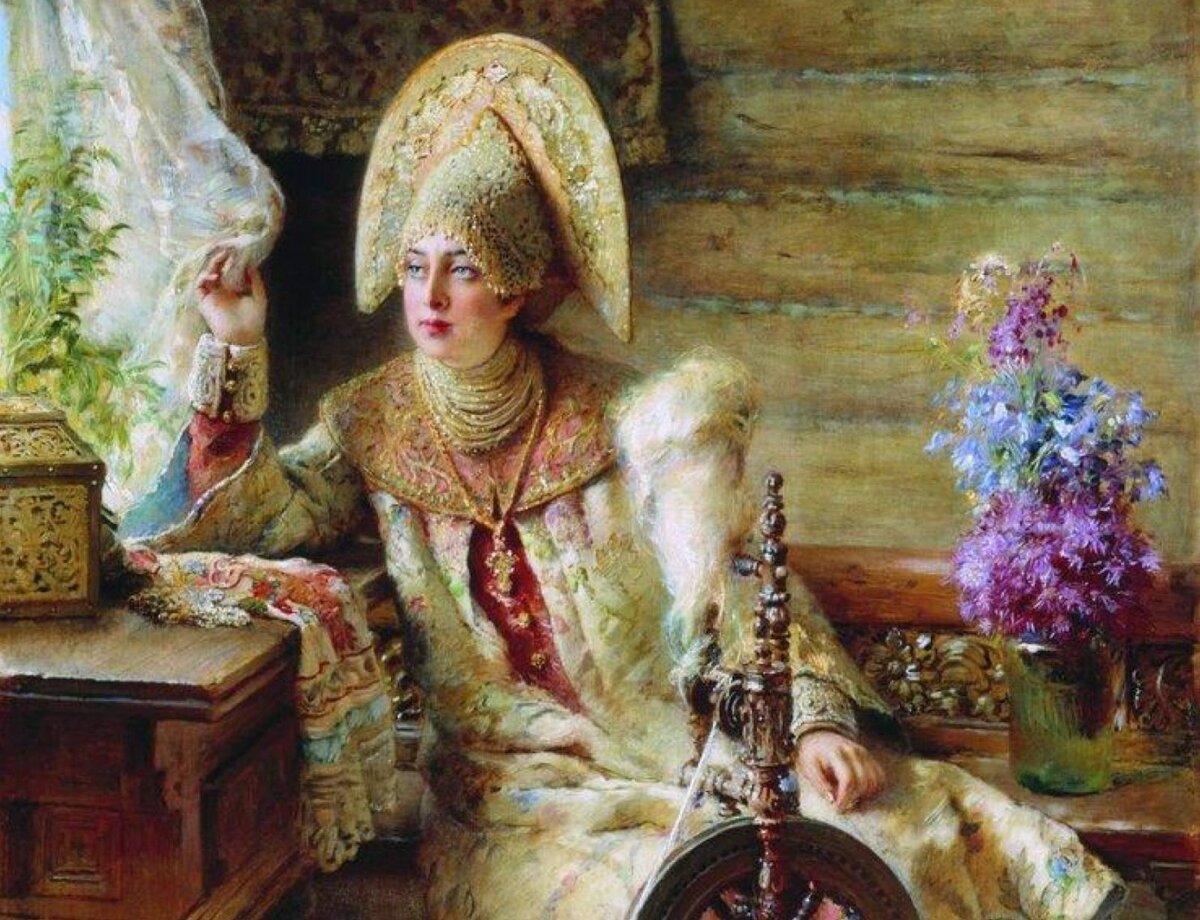 Картина «Боярыня у окна» (фрагмент). 1885 г. Художник К. Е. Маковский
