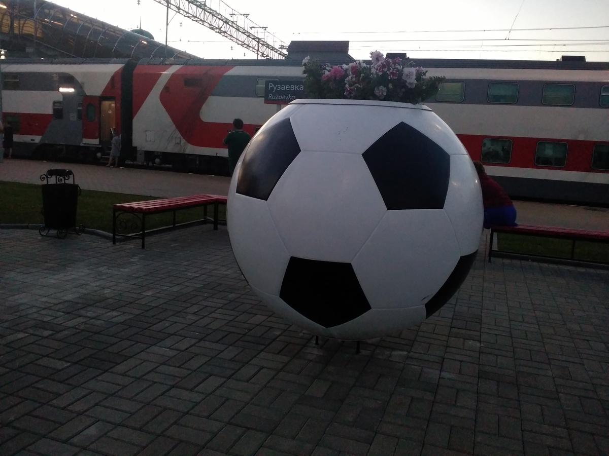 Чудесный мячик-вазон с цветочками встретил нас на станции Рузаевка на пути в Москву