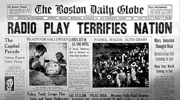 Первая полоса The Boston Daily Globe 31 октября 1938 года