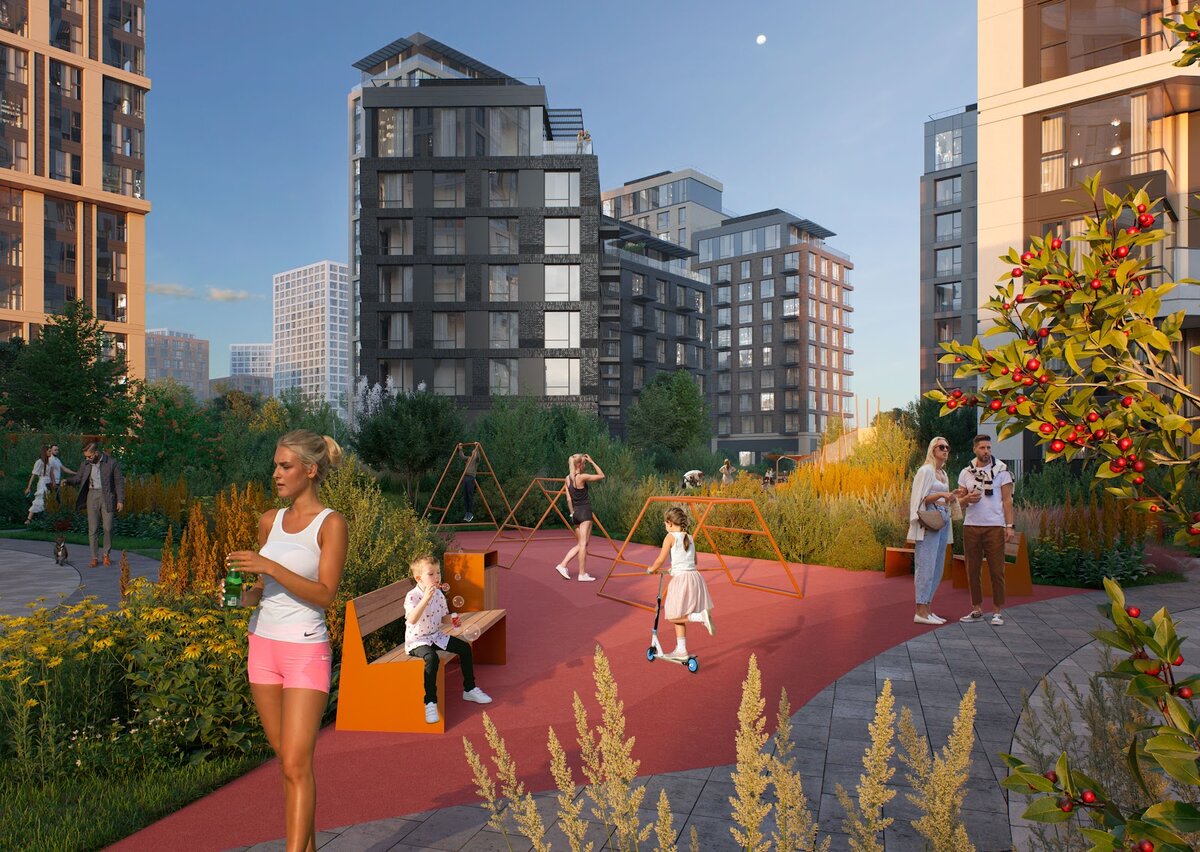 Клубный город на реке спроектирован так, чтобы вам было удобно заниматься любимым видом спорта на открытом воздухе: во дворе, в сквере или на специальной площадке