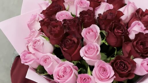 Флор Ателье | Роза (красная, розовая) 35 шт, упаковка, атласна лента ...