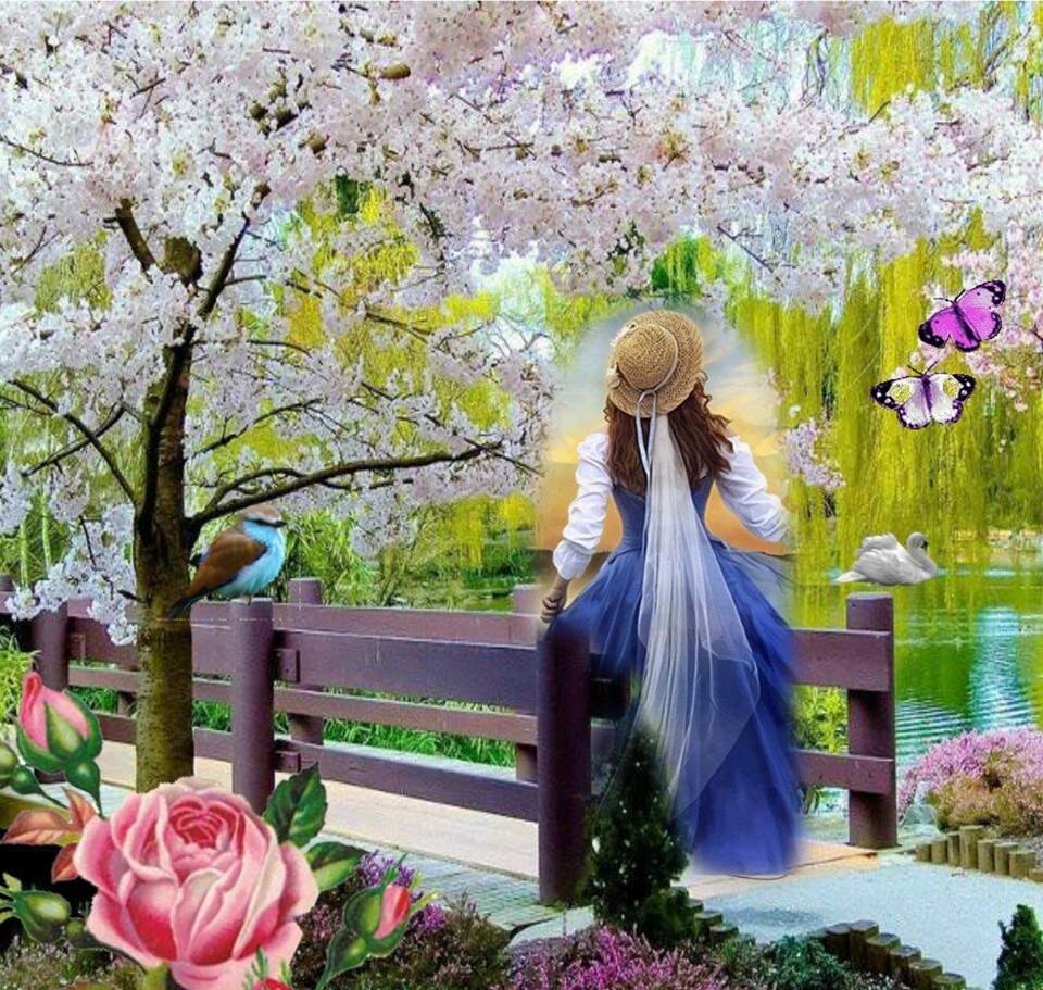 Стоит чудесный майский день. Девушка в весеннем саду. Чудесной весны. Настроение весны.
