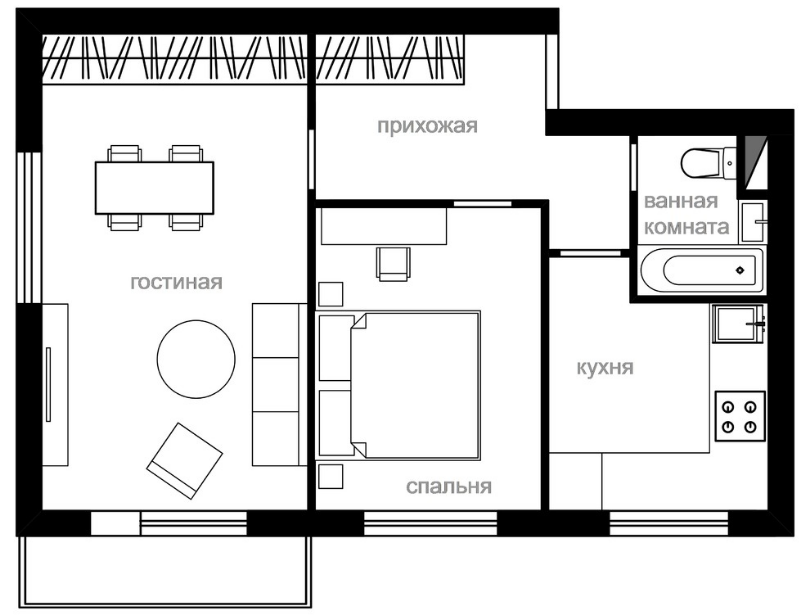 План хрущевки 2 комнаты схема
