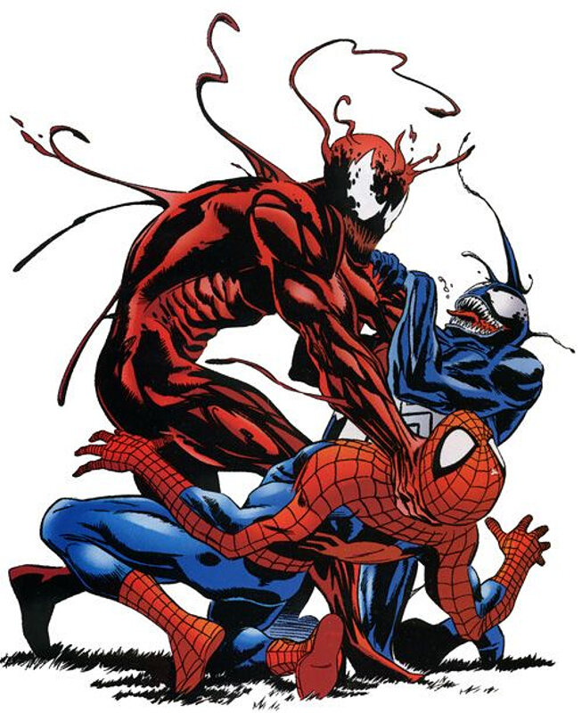 Веном паук комикс. Marvel Spider man Карнаж. Паук-Карнаж Марвел. Человек паук Веном и Карнаж. Человек паук 1994 Веном и Карнаж.