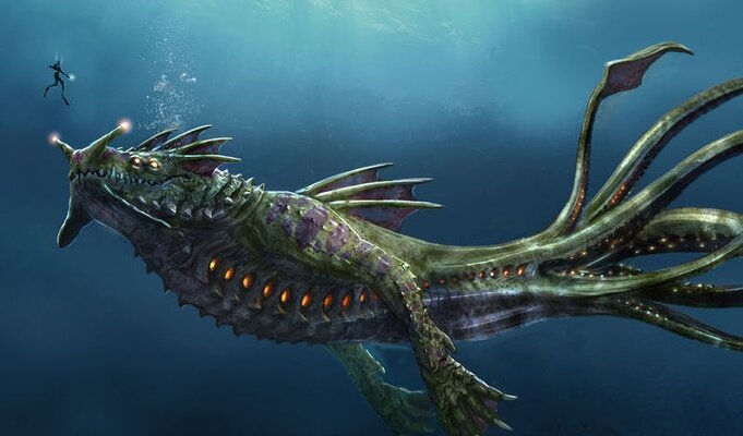 Морской дракон, просто что бы вы оценили размеры человека и данного хищника.