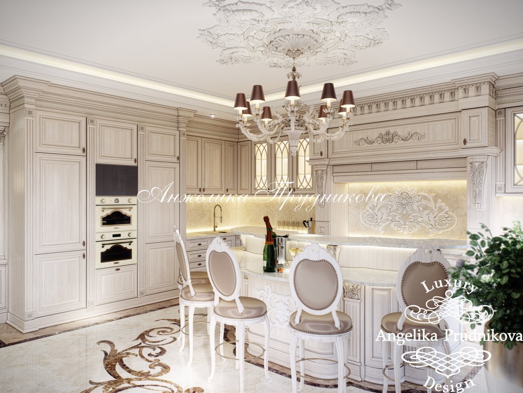 На фото: Барная стойка в интерьере классической кухни