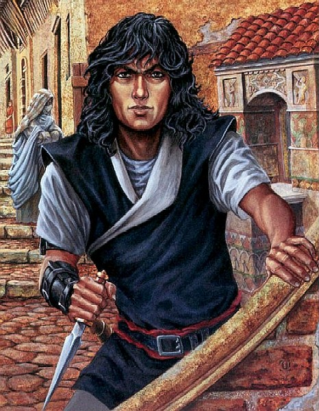 Ганс Шэдоуспан, вор с золотым сердцем, аналог Аладдина на мрачных улицах "Мира Воров". Автор иллюстрации Тим Сэйл. 