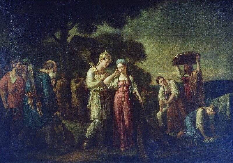 Первая встреча князя Игоря с Ольгой. Художник В. К. Сазонов. 