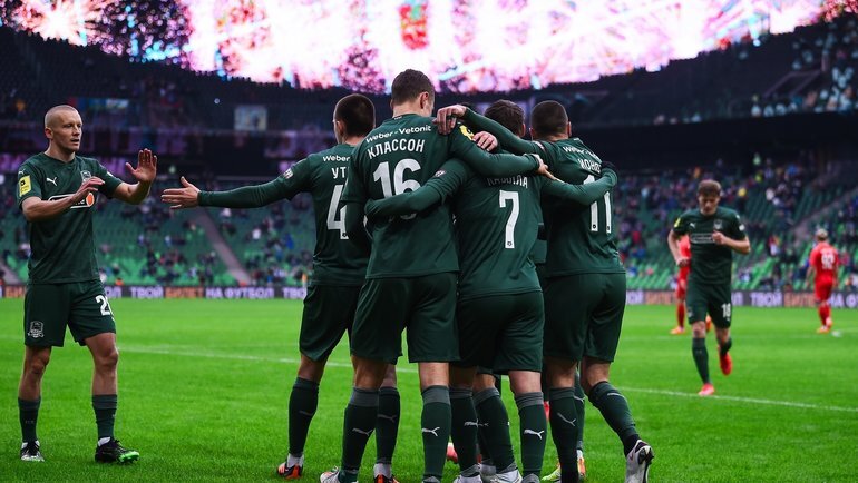 Игроки "Краснодара" празднуют гол. Источник: https://www.sport-express.ru