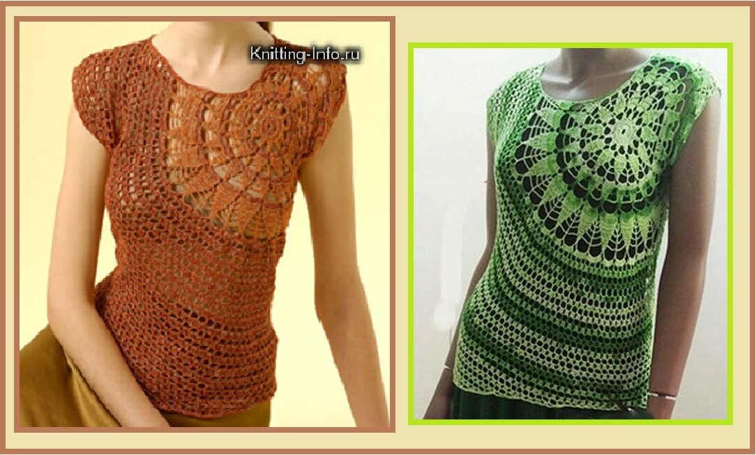  летняя кофточка с круглой ажурной вставкой...