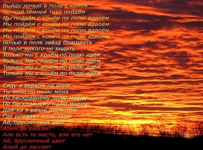 Выйду ночью в поле текст. Конь текст.