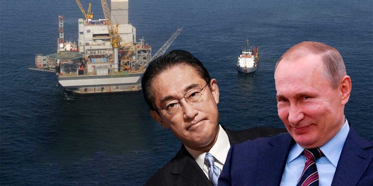 Japonský premiér F. Kishida, V. Putin a projekt Sachalin-2. Koláž z otevřených zdrojů.