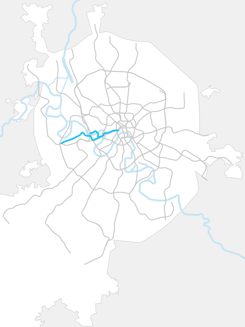 Трассировка Филёвской линии на карте Москвы. Взято отсюда: https://ru.wikipedia.org.