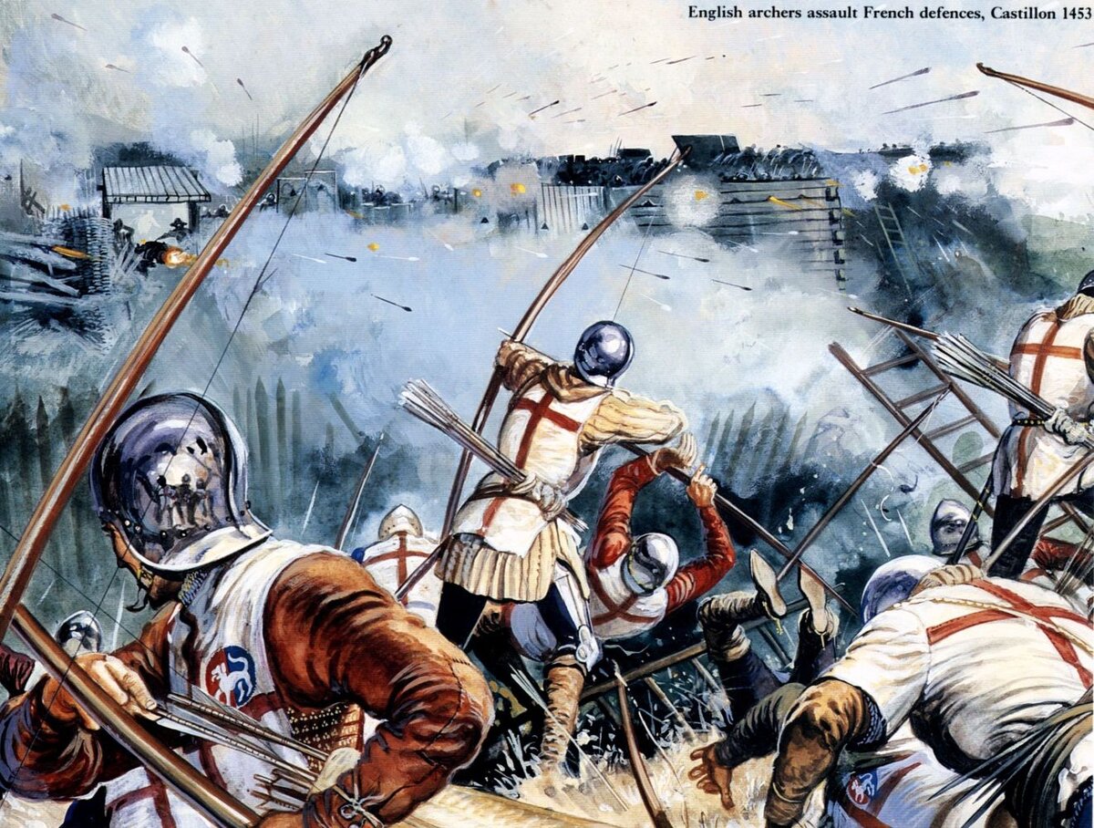 Битва при Кастийоне, 1453 год. Английские лучники стреляются с французской артиллерией