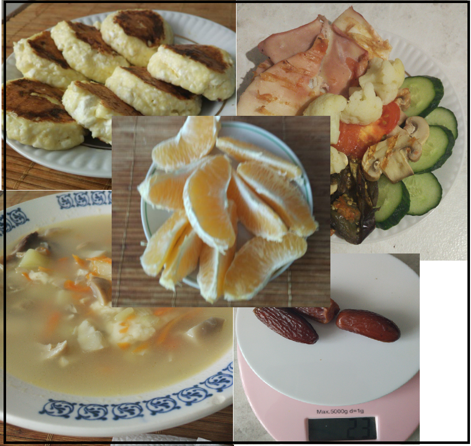 Сырники, суп, кальмары и овощи +перекусы