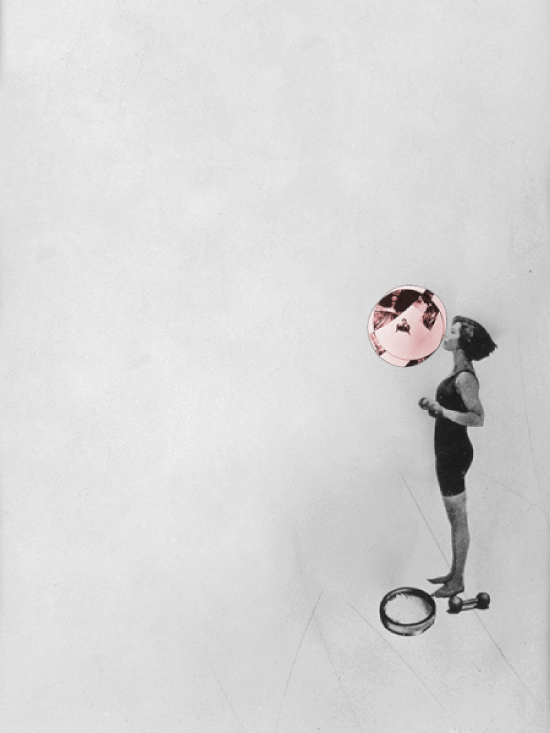 Paolo Visentini "Murder’s Chewing" По материалам: László Moholy-Nagy, Mord auf den Schienen, 1925. «Я интерпретировал круг Мохоли - Надя как жевательную резинку, которую девушка надувает, как воздушный шарик» (Paolo Visentini)