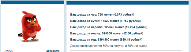 Всё очень просто, пополняем баланс, .
​Да это птички (не кнопка бабло, но автоматический заработок).
Вывод без вложений, стартовый бонус 100 рублей, доходность на скриншоте.
