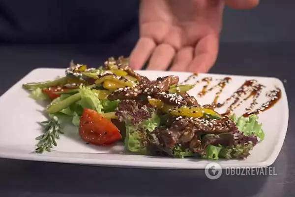 Теплый салат из телятины готов