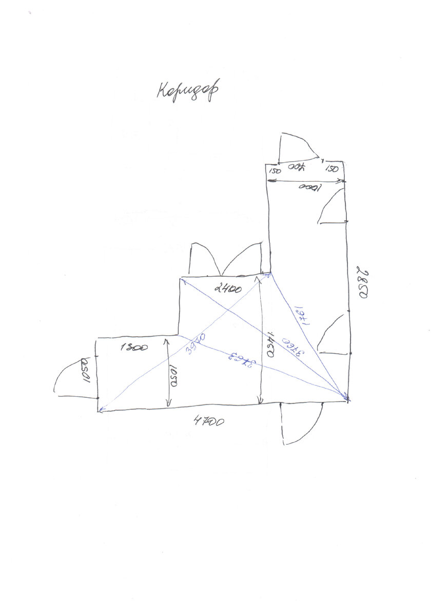 Это пример коридора сложной геометрии. Для наглядности я обозначила диагонали синим.