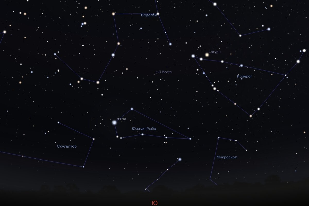  Астероид (4) Веста 22 августа 2022 года в Кисловодске, программа-планетарий Stellarium 