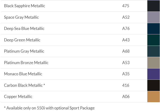 Оригинальные цвета BMW E60