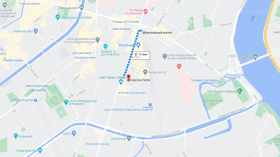    Маршрут от Московского вокзала к предполагаемому месту размещения терминала ВСМ Автор фото: google maps