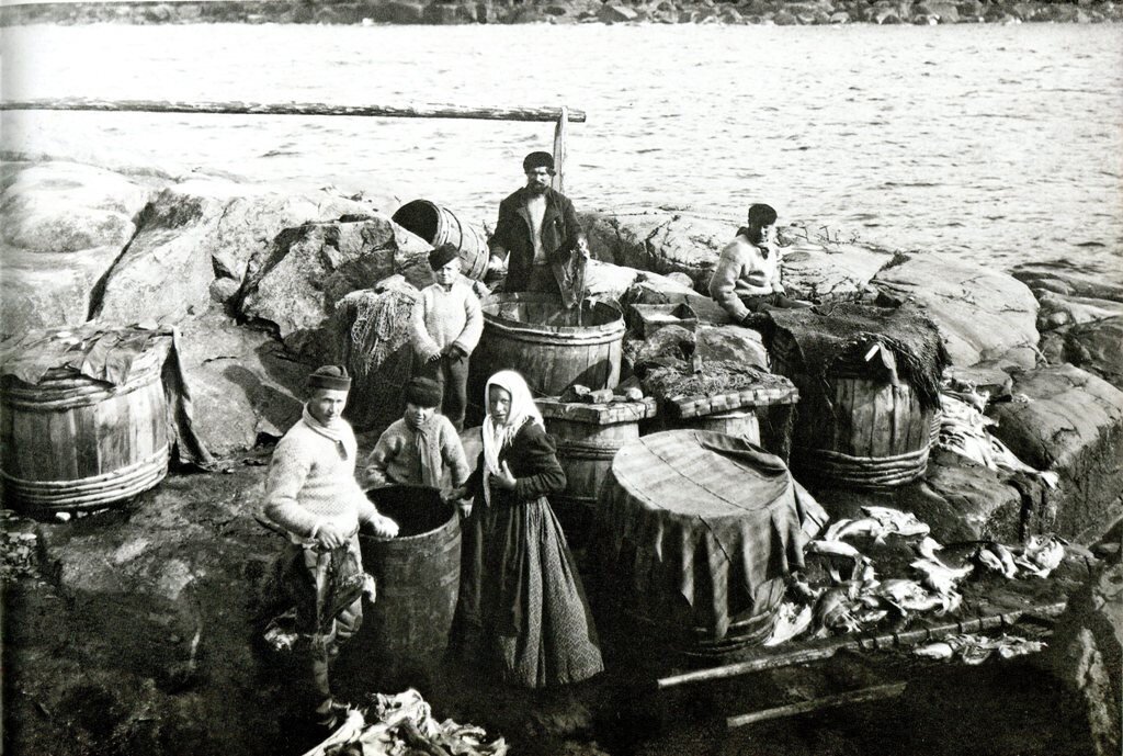 Укладка рыбы в бочки. Печорский край 1910-е гг. Фото: Из фондов ГАОПДФ АО.
