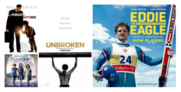 В погоне за счастьем,  Скрытые фигуры,  Несломленный,  Эдди «Орёл»