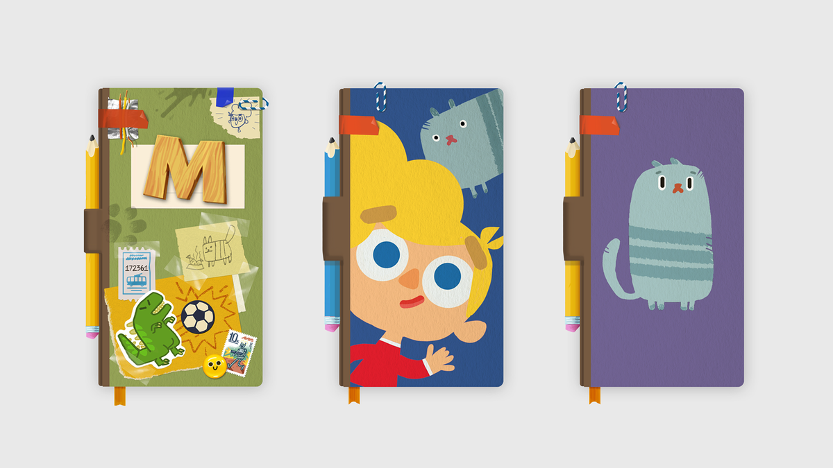 ВАРИАНТЫ ДИЗАЙНА БЛОКНОТА, ВНУТРИ КОТОРОГО ПРОИСХОДЯТ ПРИКЛЮЧЕНИЯ КОШКИ БЯКИ И ХОРОШЕГО МАЛЬЧИКА