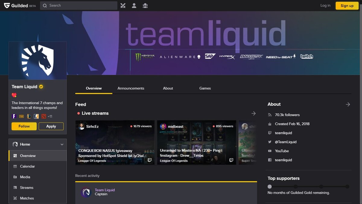                                 Командная страница Team Liquid на Guilded