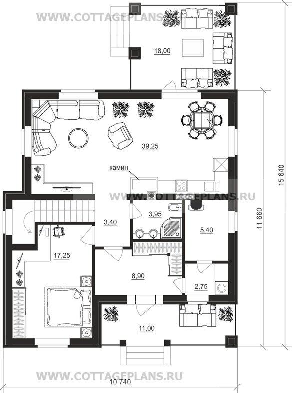 Варианты планировок 1-го этажа. Источник фото: https://www.cottageplans.ru