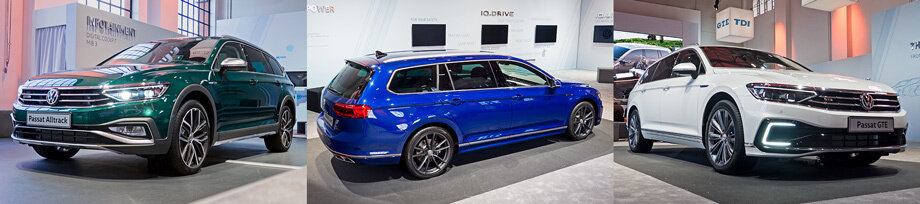 Наружные изменения невелики: бамперы, оптика, решётка радиатора. Простых универсалов на презентации тоже не было — только Alltrack, R-Line и GTE. Последний проще всего отличить по светодиодным «скобкам» на месте противотуманок.