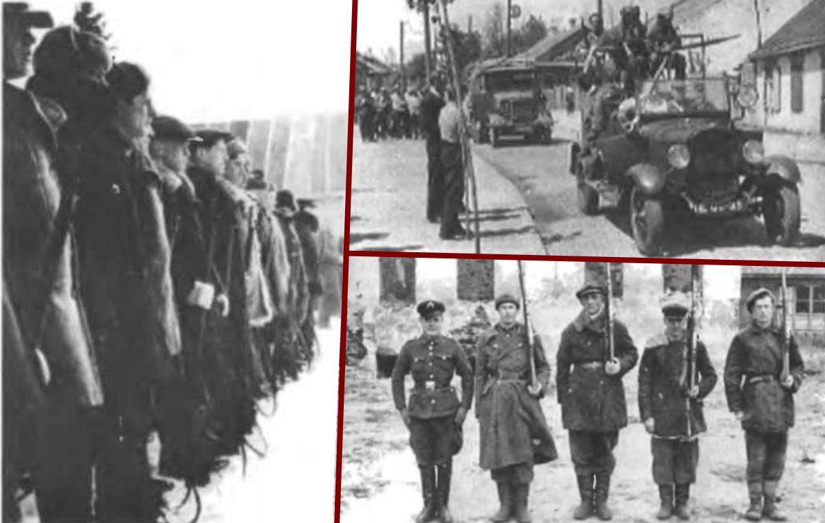 Коллаж сделан из реальных фото военного времени, где изображены бойцы Белорусской самообороны. Фото я взял из книги «Советские партизаны. Мифы и реальность», автор М.Н. Пинчук.