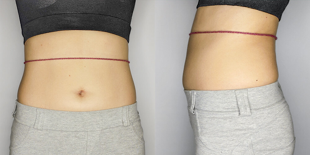 Нитка должна быть на талии. Как видно на втором фото в расслабленном состоянии 