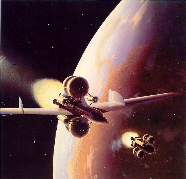 Полет к Красной планете в версии фон Брауна. Иллюстрация из журнала Collier (1954 год)