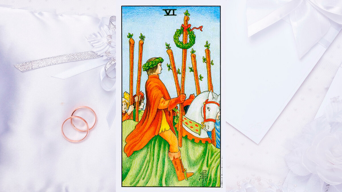 6 жезлов совет таро. Карта таро уэйта 6 жезлов. Шестерка жезлов таро. Шестерка жезлов уэйт. 6 жезлов райдер уэйт.