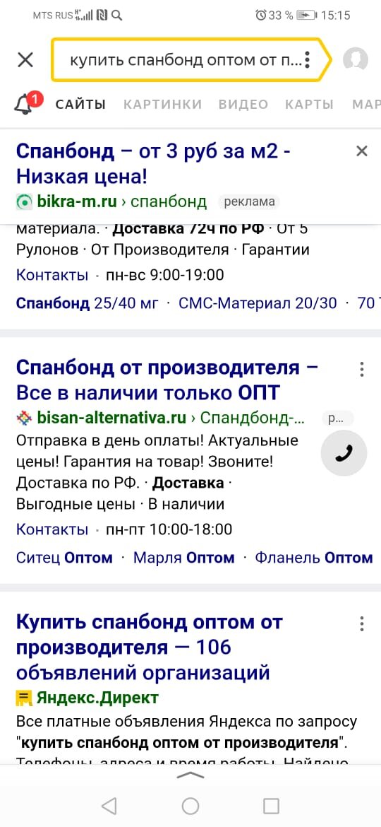 Вторым в поиске на популярный запрос вышла реклама bisan-alternativa.ru
