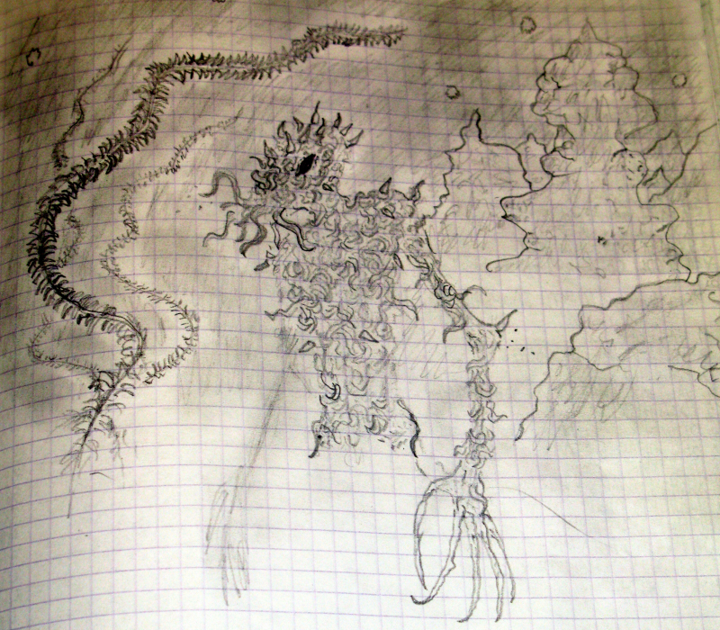 Зарисовка галлюцинации исследователя, вступившего в контакт с SCP-1195-RU